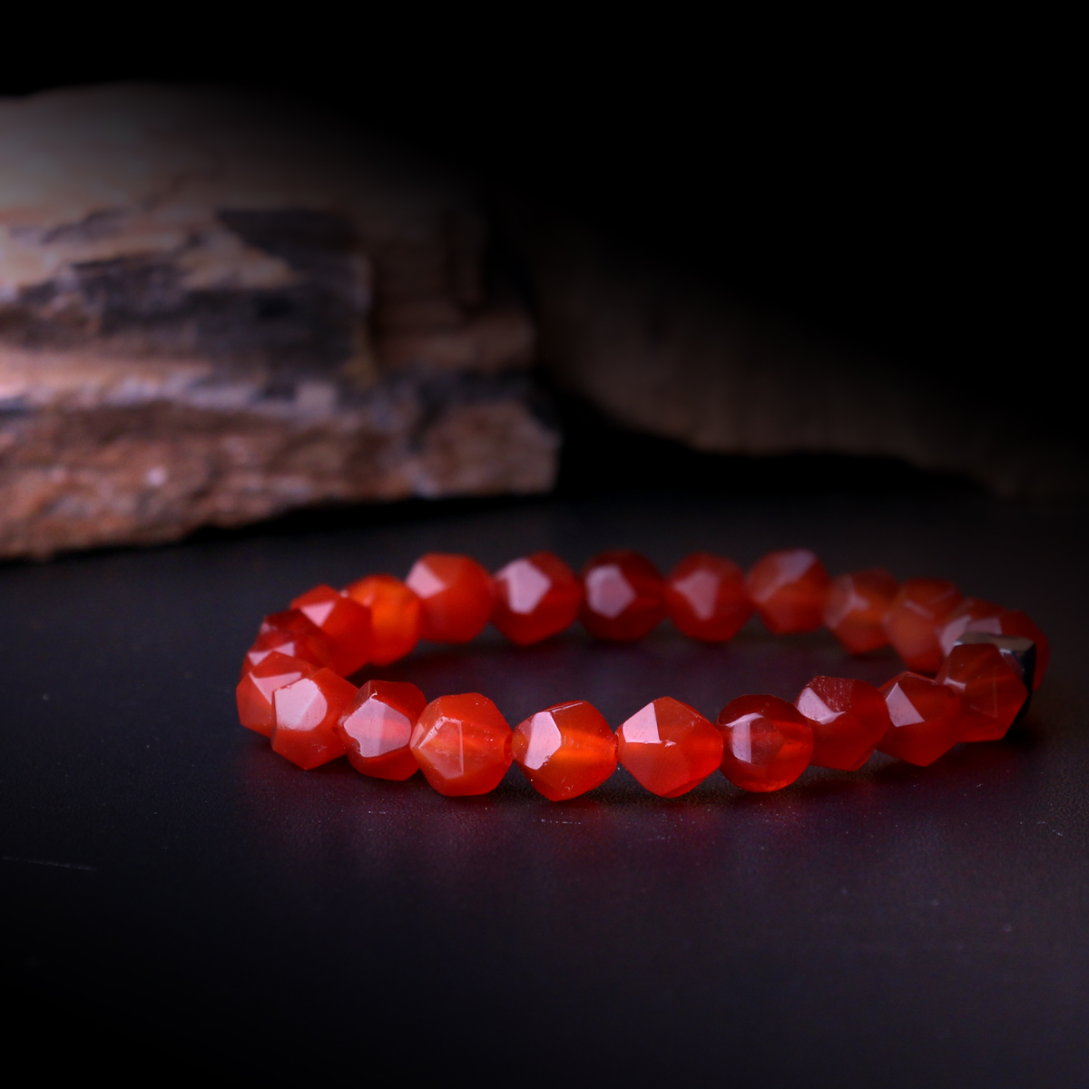 Genuine Carnelian Faceted 8mm Bead Men's Beaded Bracelet 03 Destiny Secret