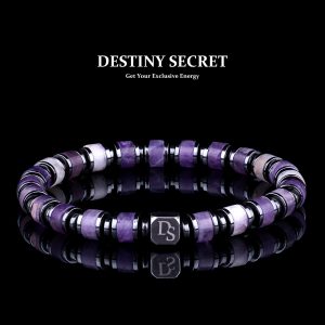 Genuine Amethyst 6mm Bead Men's Beaded Bracelet 01 Destiny Secret