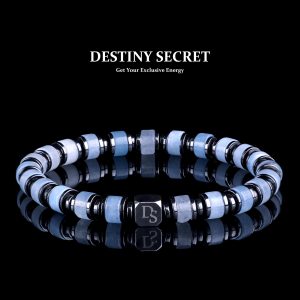 Genuine Aquamarine 6mm Bead Men's Beaded Bracelet 01 Destiny Secret