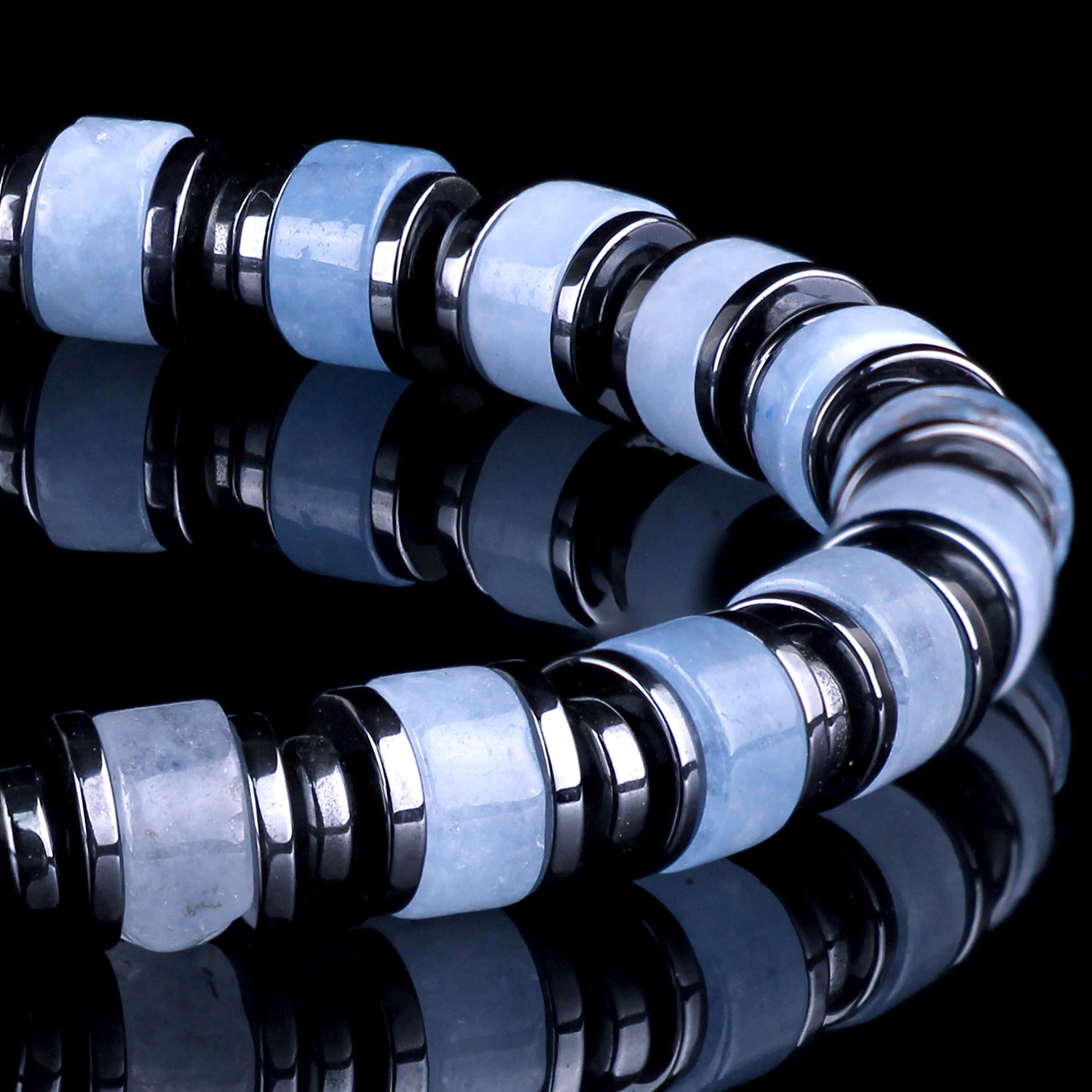 Genuine Aquamarine 6mm Bead Men's Beaded Bracelet 04 Destiny Secret