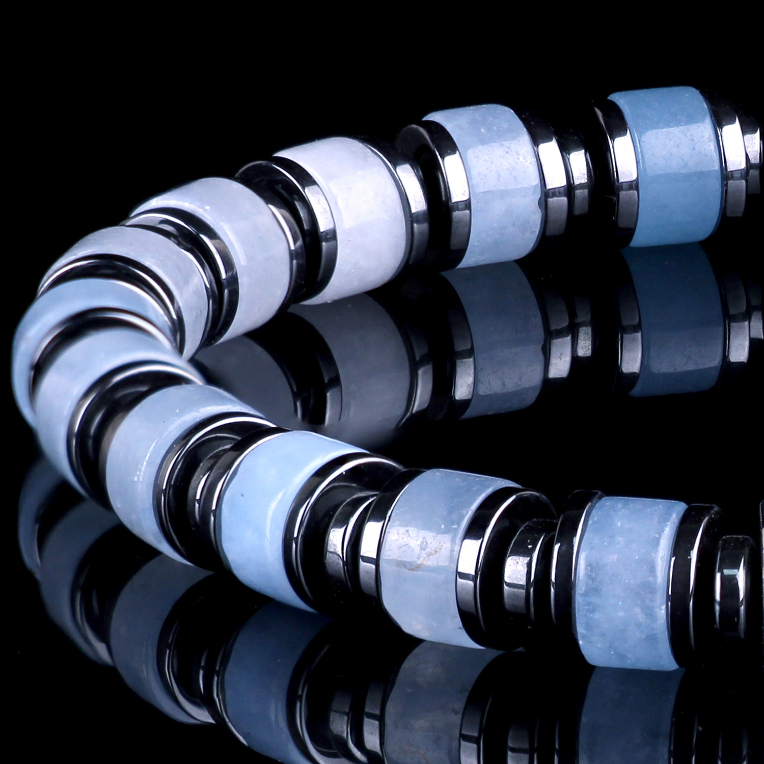 Genuine Aquamarine 6mm Bead Men's Beaded Bracelet 05 Destiny Secret