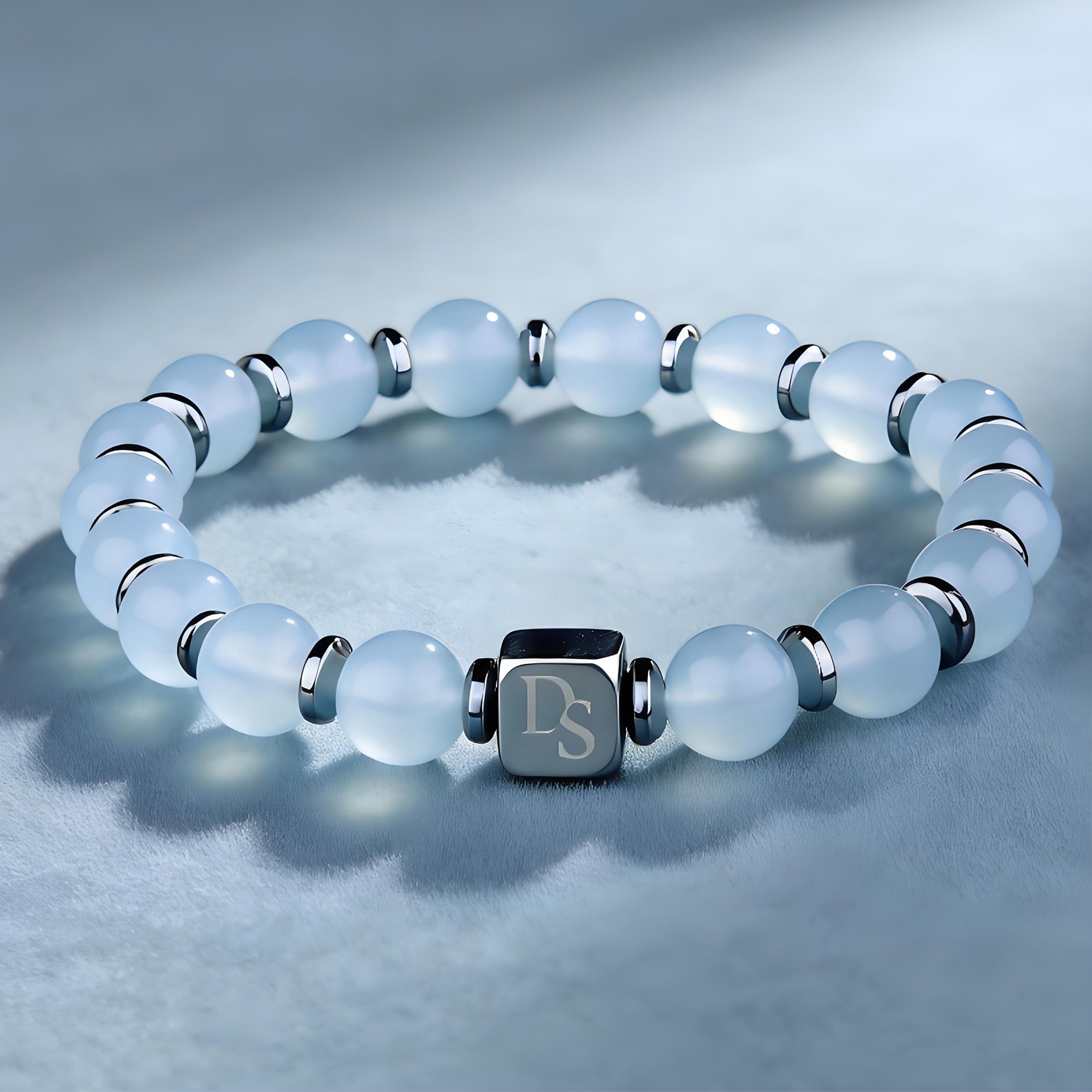 Genuine Aquamarine 8mm Bead Men's Beaded Bracelet 02 Destiny Secret