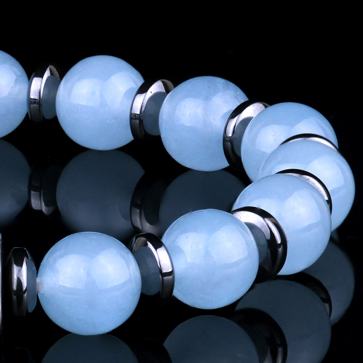 Genuine Aquamarine 8mm Bead Men's Beaded Bracelet 04 Destiny Secret