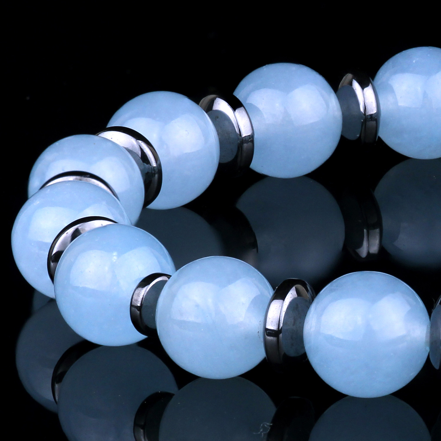 Genuine Aquamarine 8mm Bead Men's Beaded Bracelet 05 Destiny Secret