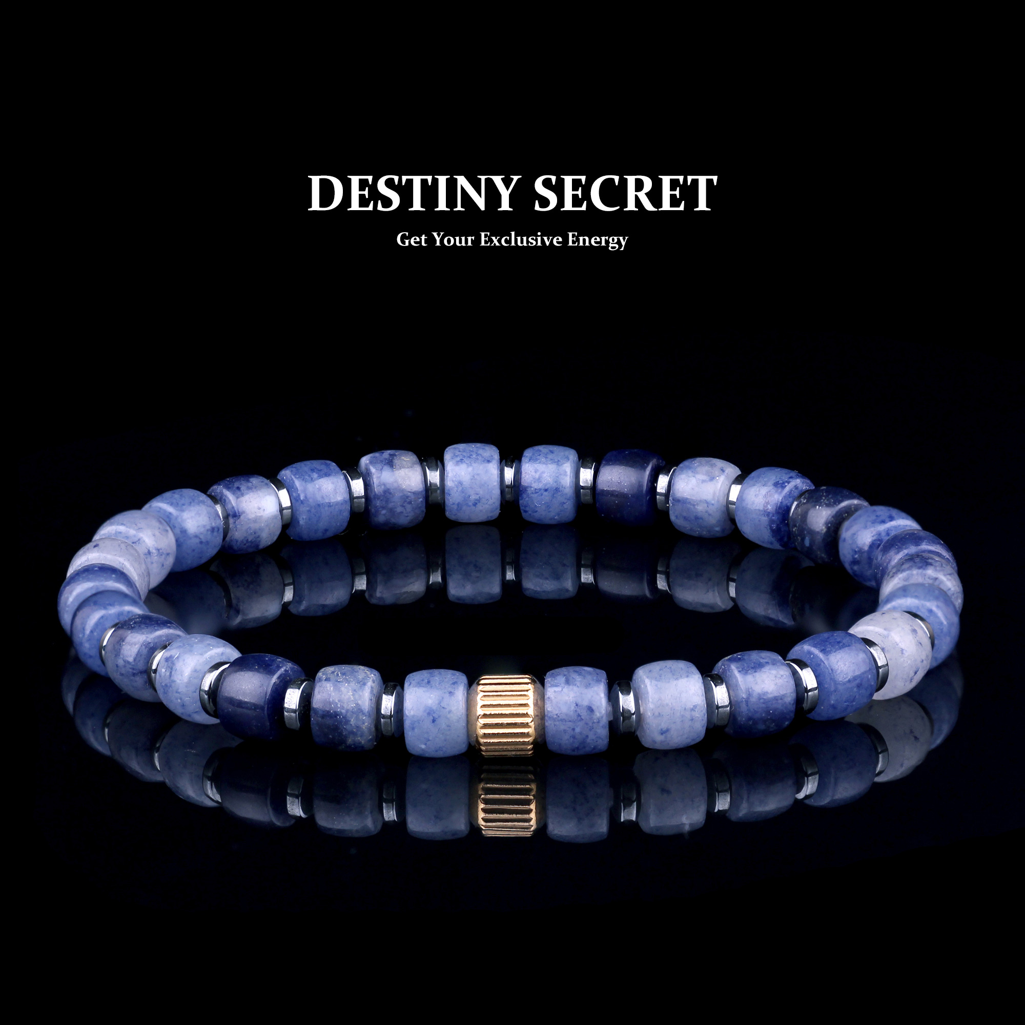 Genuine Blue Aventurine 6mm Bead Mens Beaded Bracelet 01 Destiny Secret