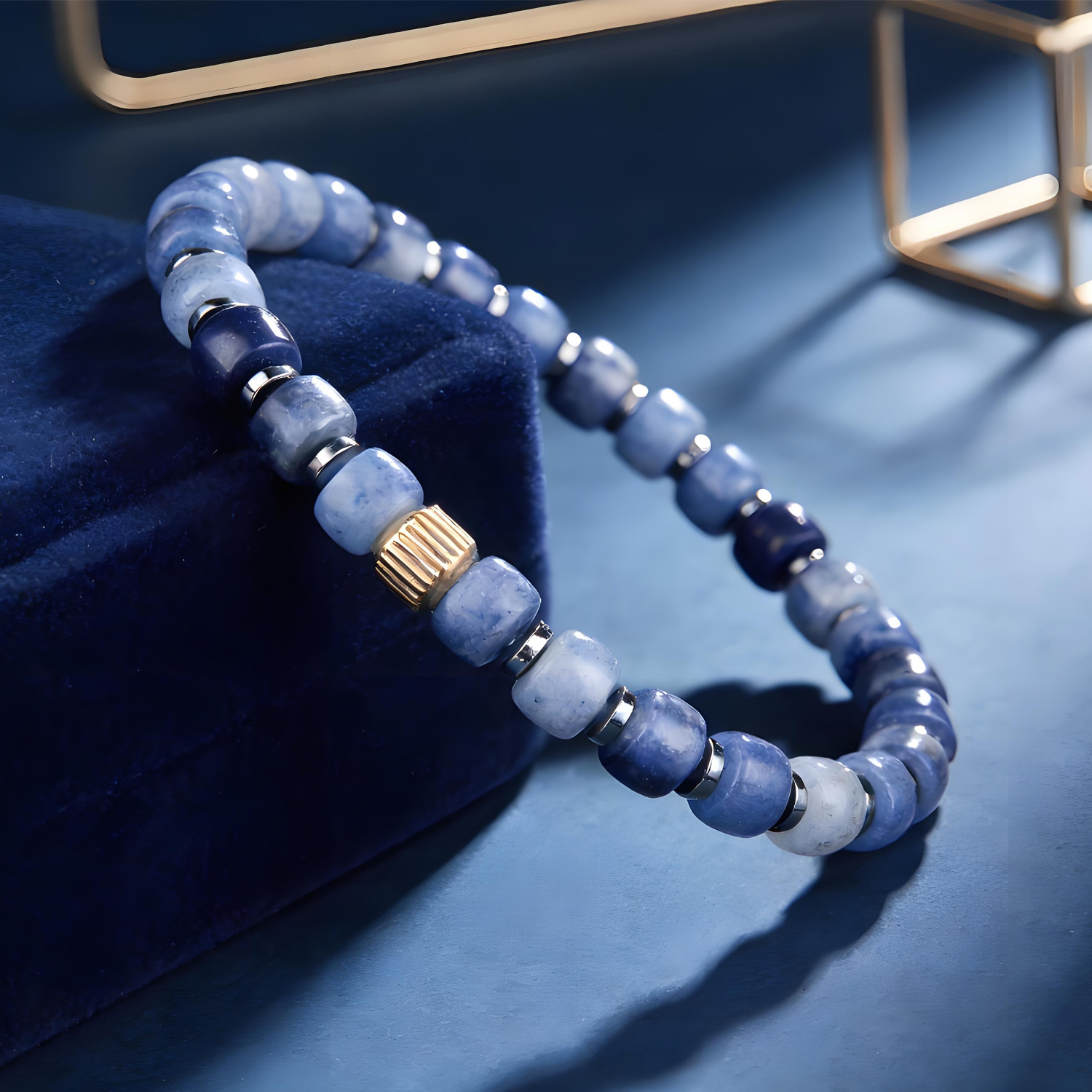 Genuine Blue Aventurine 6mm Bead Mens Beaded Bracelet 02 Destiny Secret