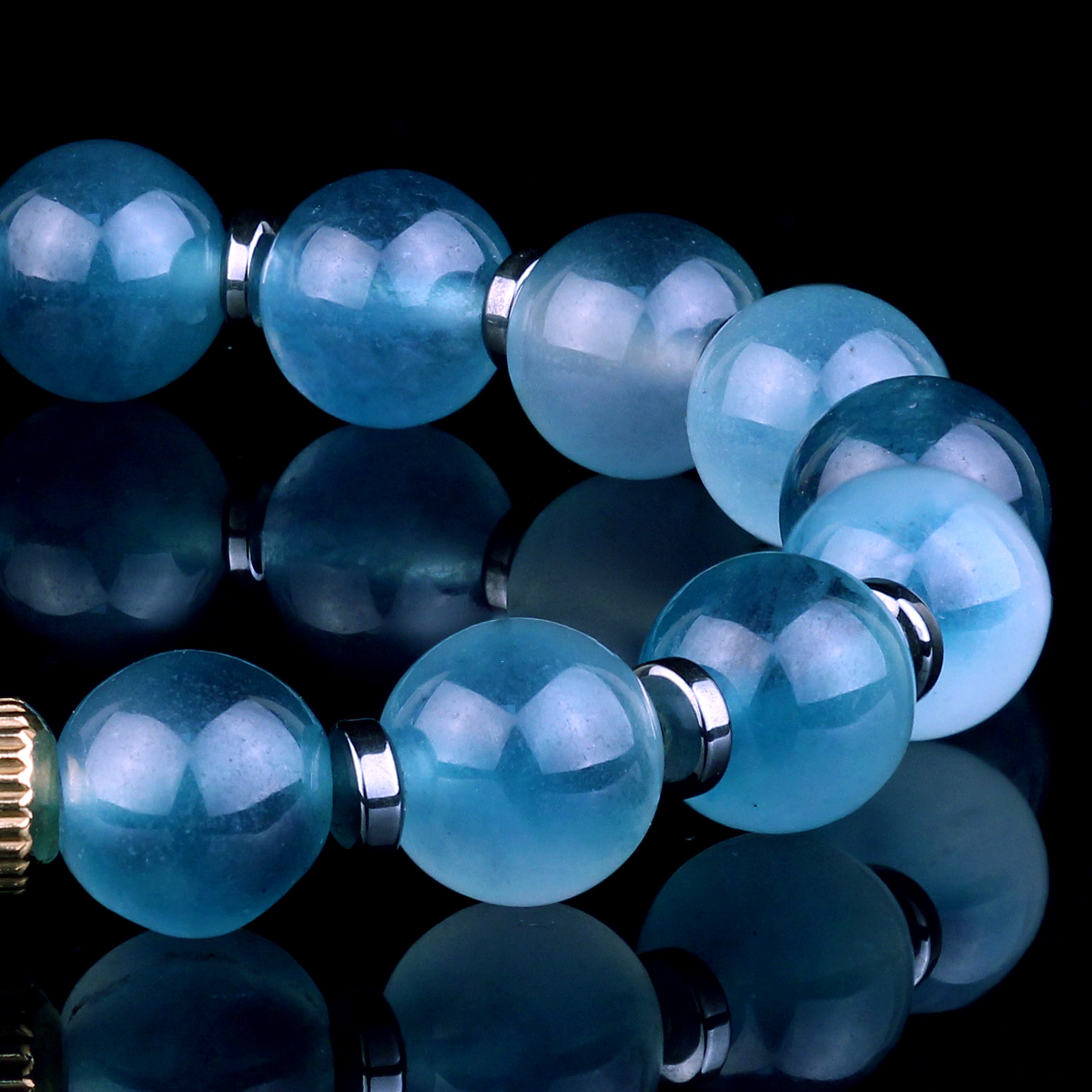 Genuine Ice Blue Jade Bead Bracelet for men and women Destiny Secret