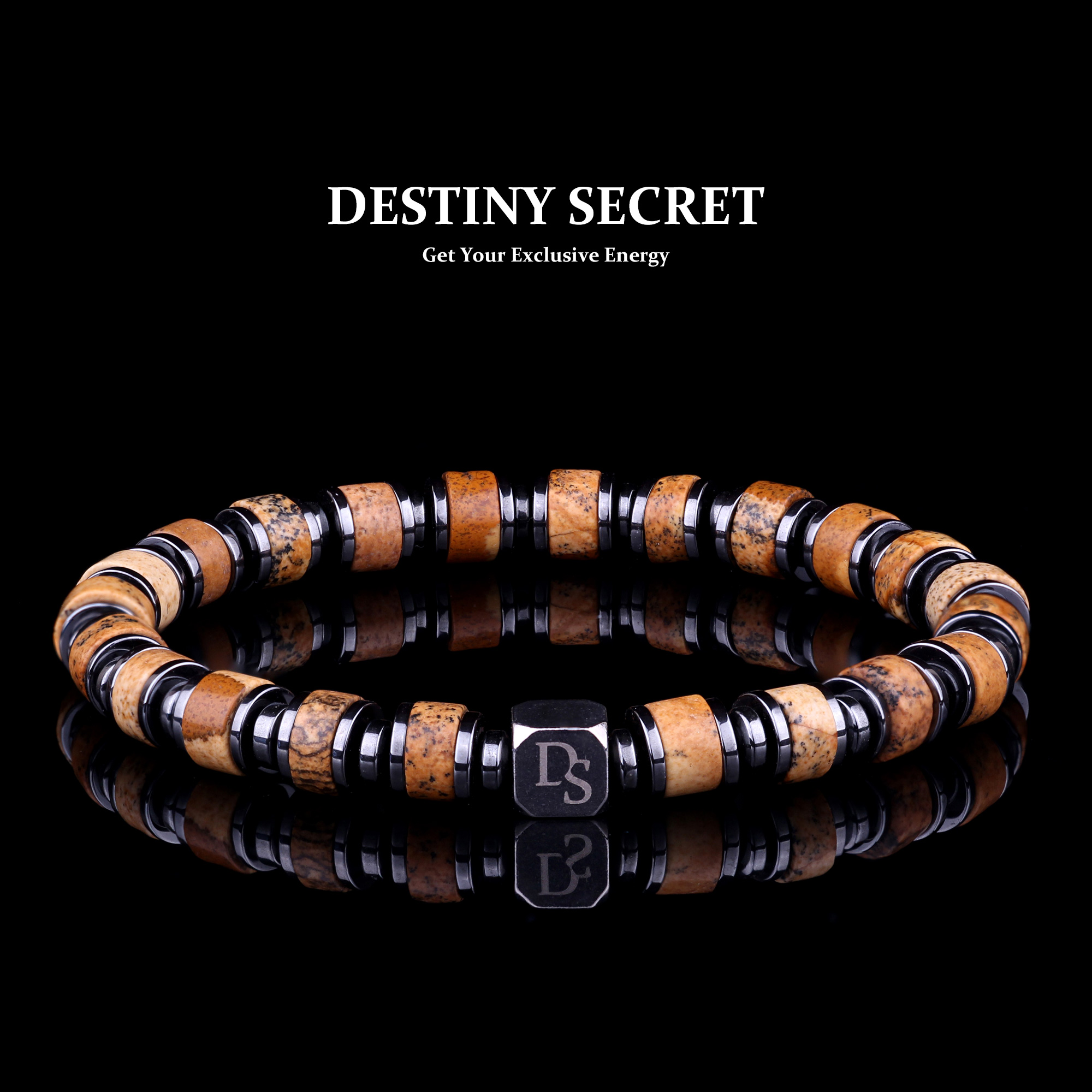 Genuine Landscape Jasper Men's Beaded Bracelet 01 Destiny Secret