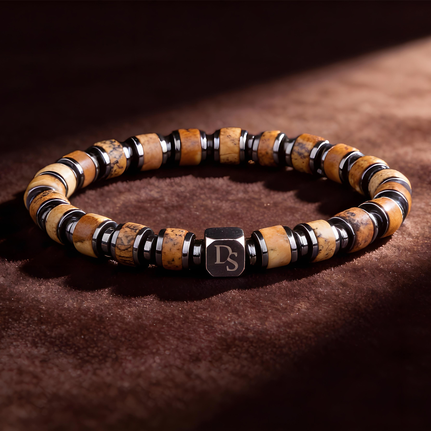 Genuine Landscape Jasper Men's Beaded Bracelet 02 Destiny Secret