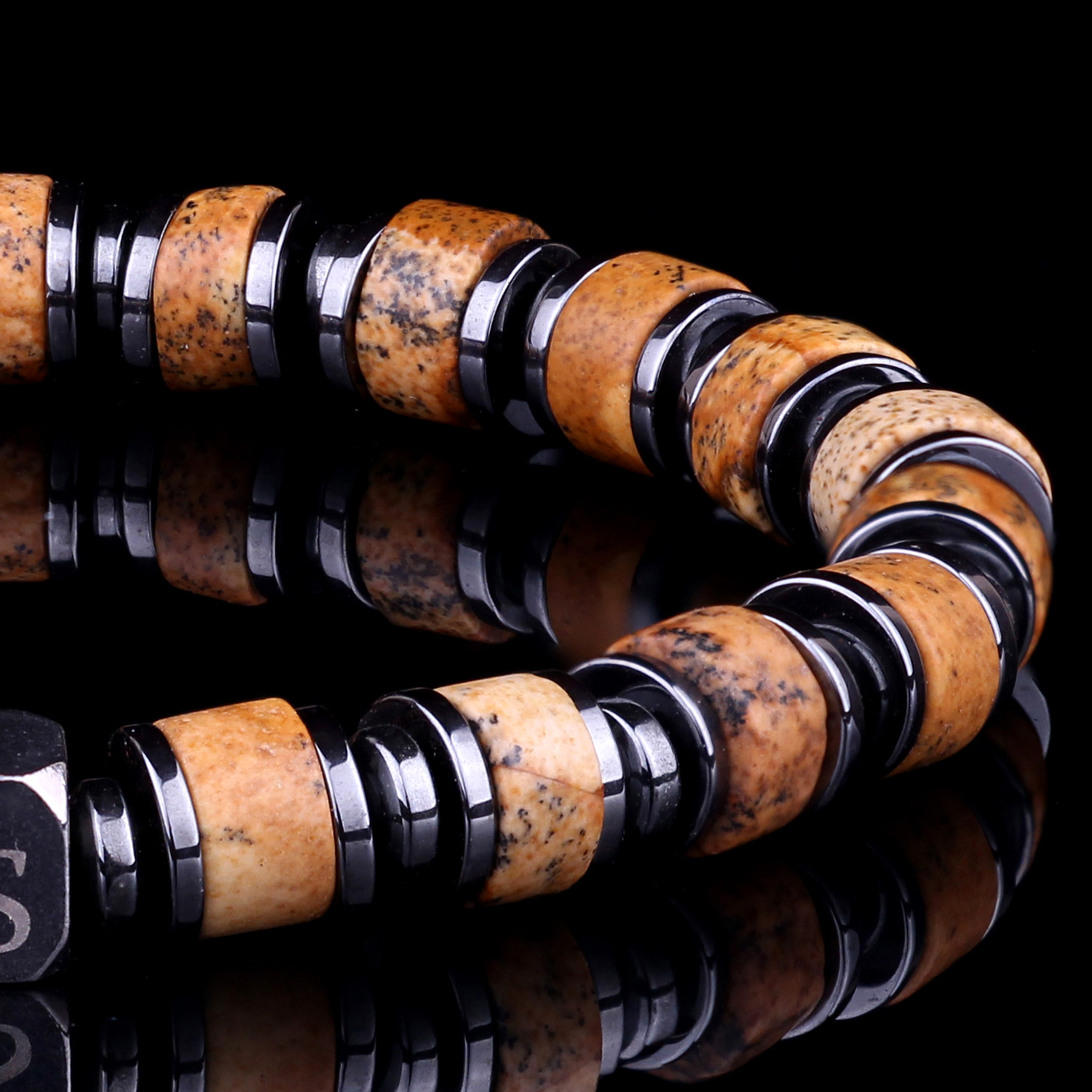 Genuine Landscape Jasper Men's Beaded Bracelet 03 Destiny Secret