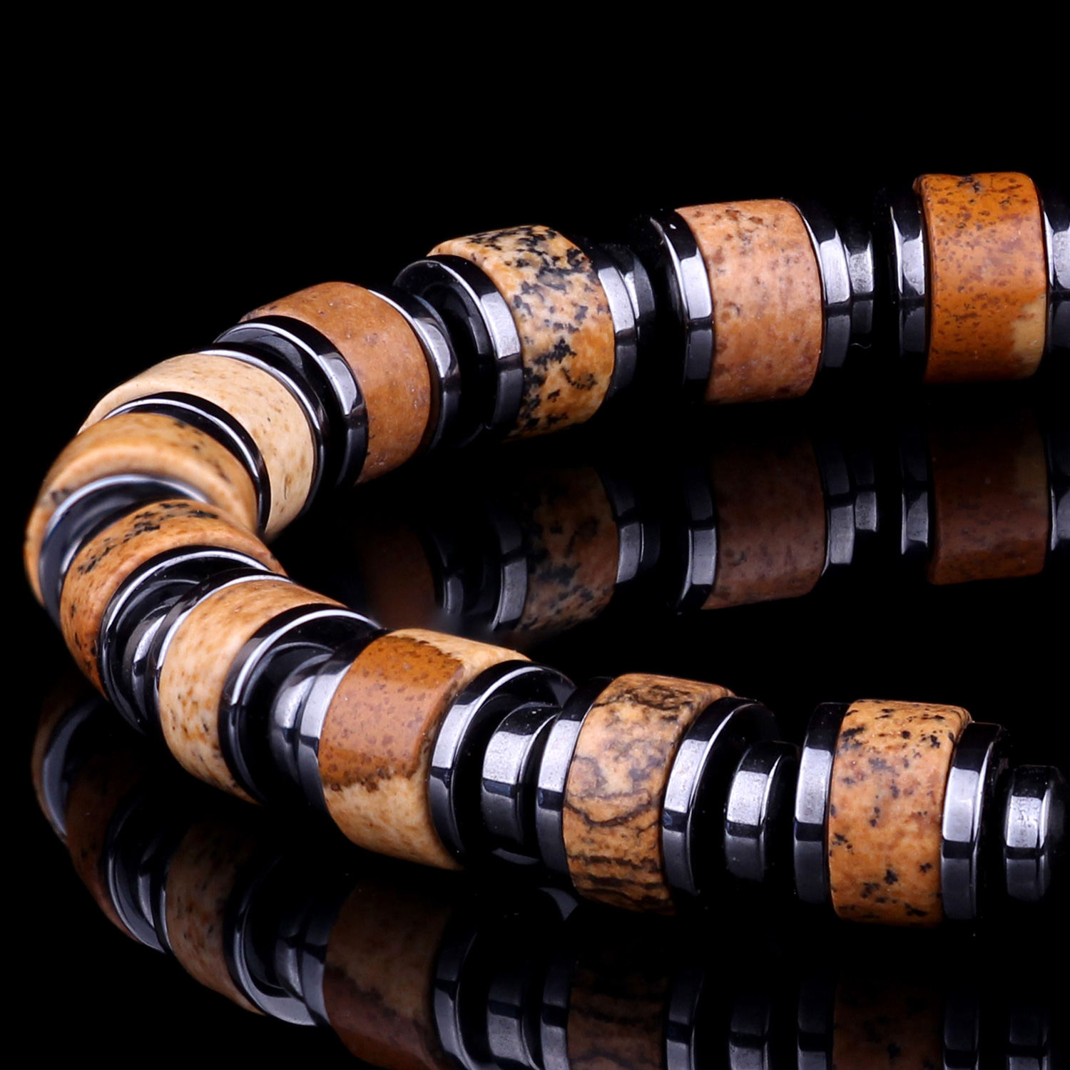 Genuine Landscape Jasper Men's Beaded Bracelet 04 Destiny Secret