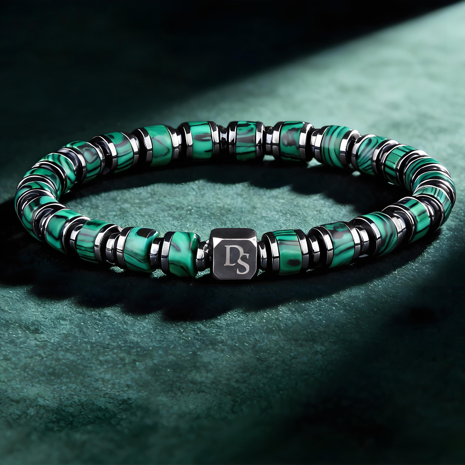 Genuine Malachite 6mm Bead Men's Beaded Bracelet 02 Destiny Secret