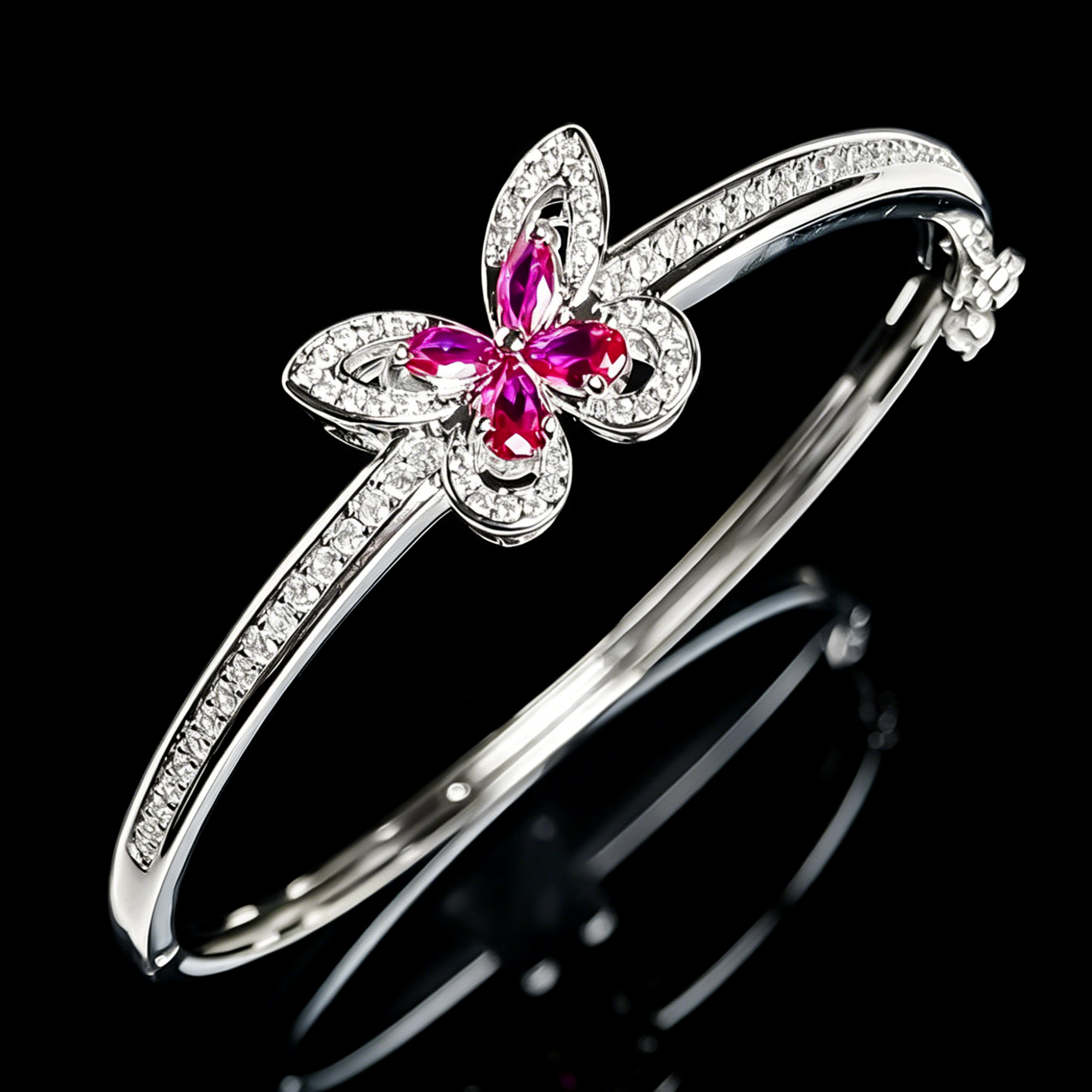 Butterfly Rose Red Gemstone Women's Bangle Bracelet 02 Destiny Secret