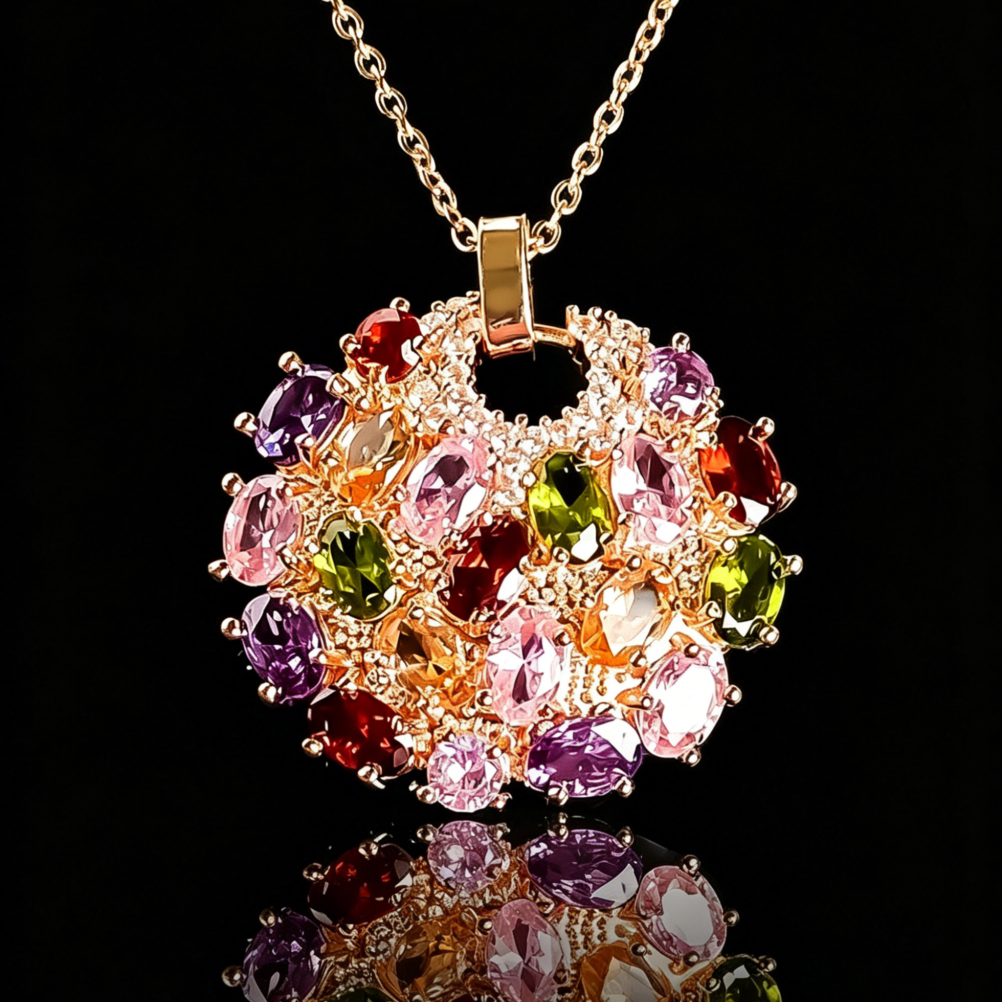 Colorful Rainbow Gemstone Pendant Women's Necklace 02 Destiny Secret