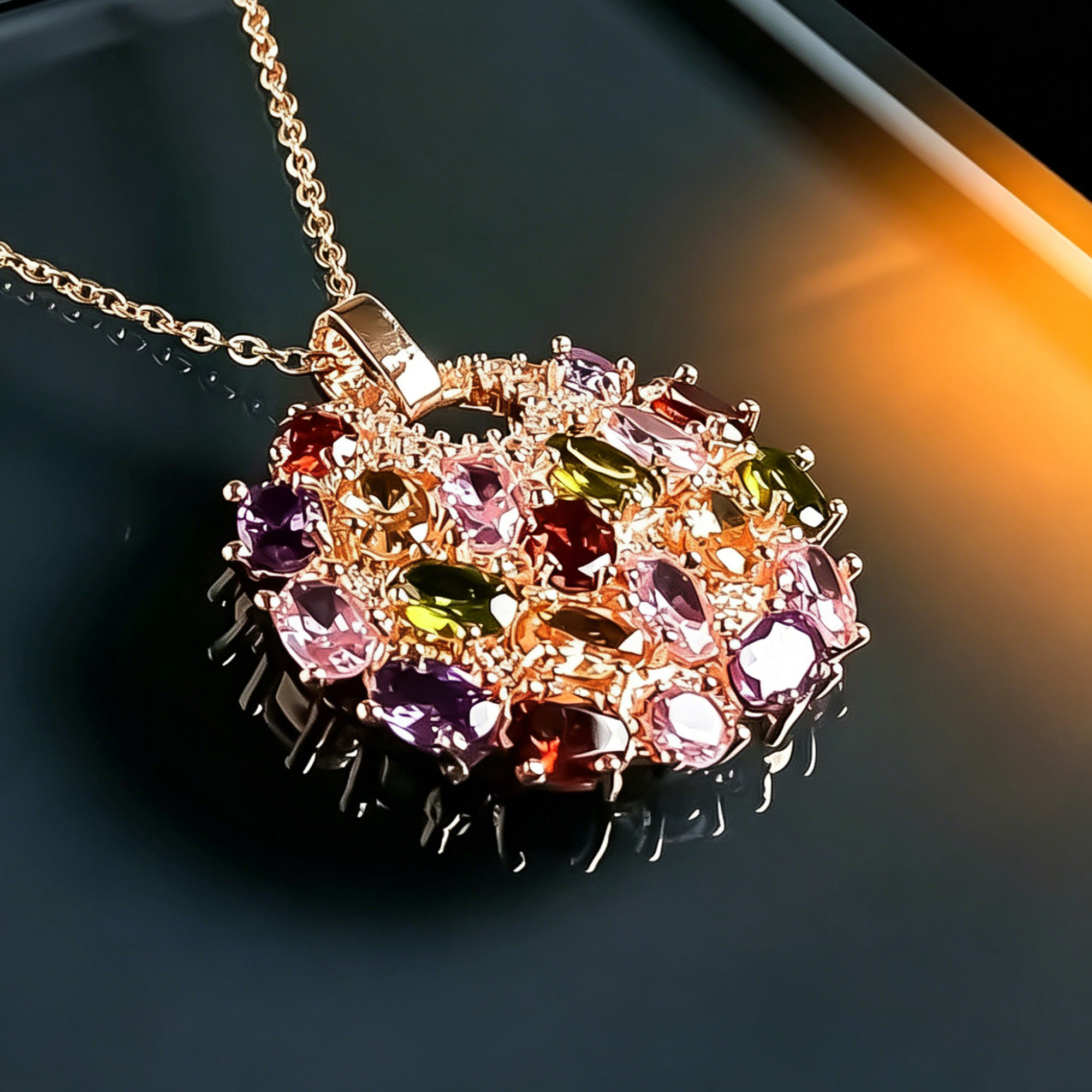 Colorful Rainbow Gemstone Pendant Women's Necklace 03 Destiny Secret