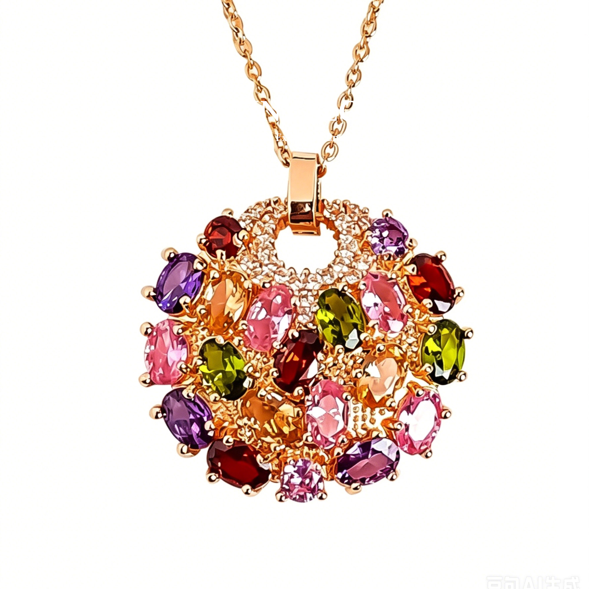 Colorful Rainbow Gemstone Pendant Women's Necklace 05 Destiny Secret