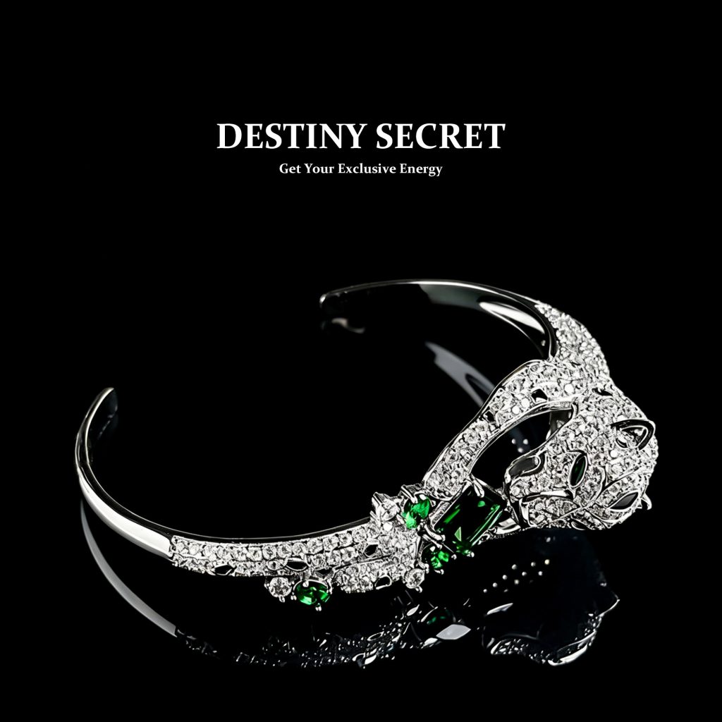 Emerald Green Gemstone Panther Women's Bangle Bracelet 01 Destiny Secret