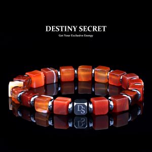 Genuine Red Agate 6mm Cube Bead Men's Beaded Bracelet 01 Destiny Secret