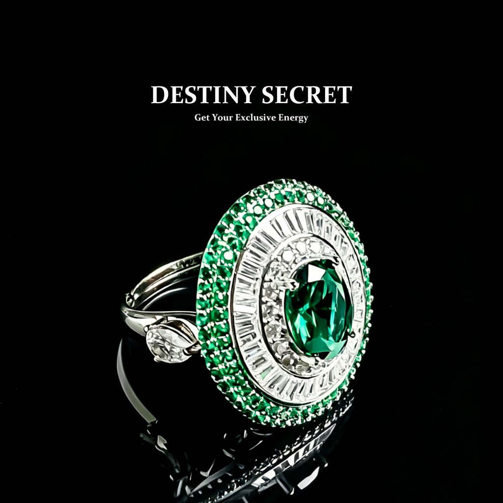Green Emerald Gemstone Women's Cocktail Ring 01 Destiny Secret