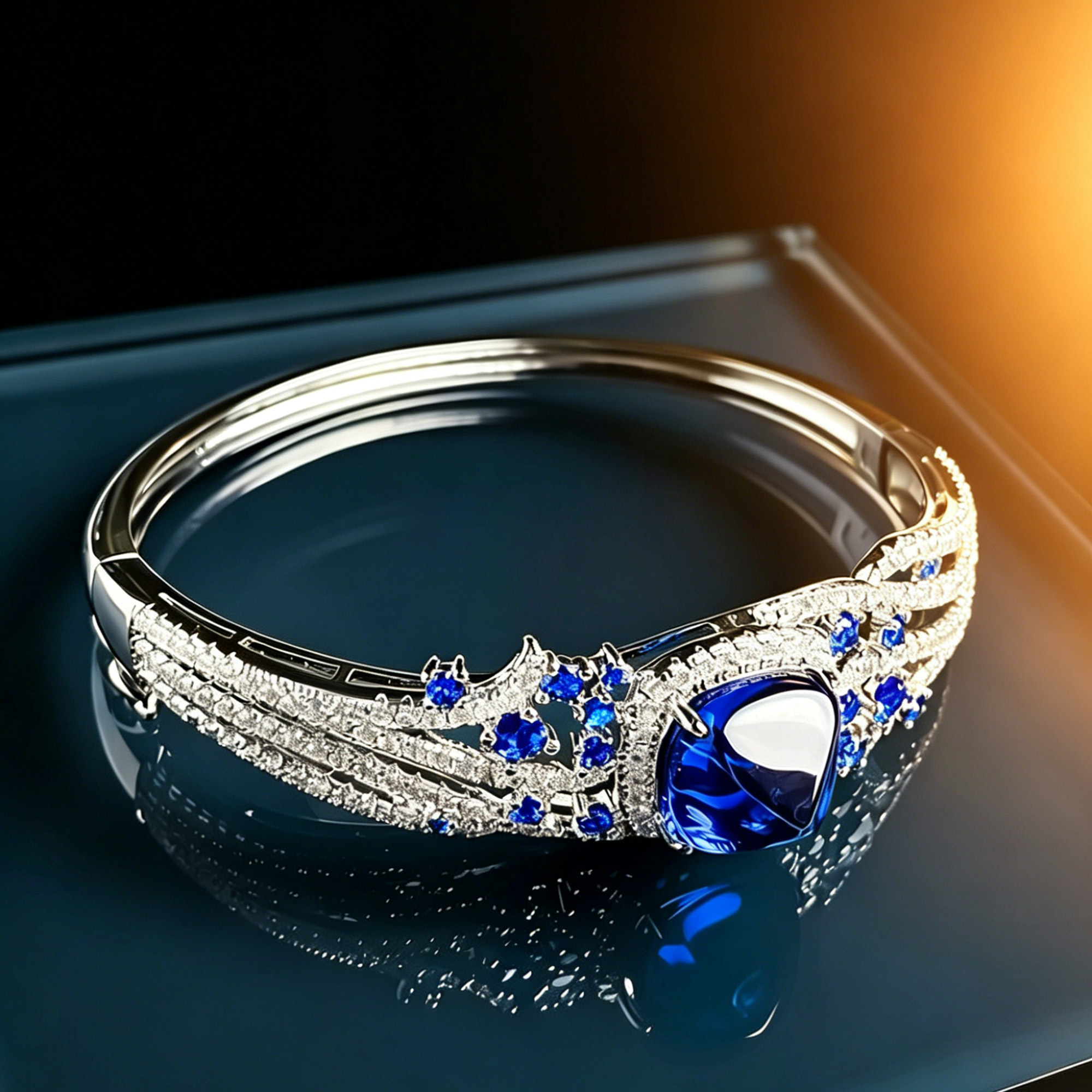 Royal Blue Gemstone Women's Bangle Bracelet 03 Destiny Secret