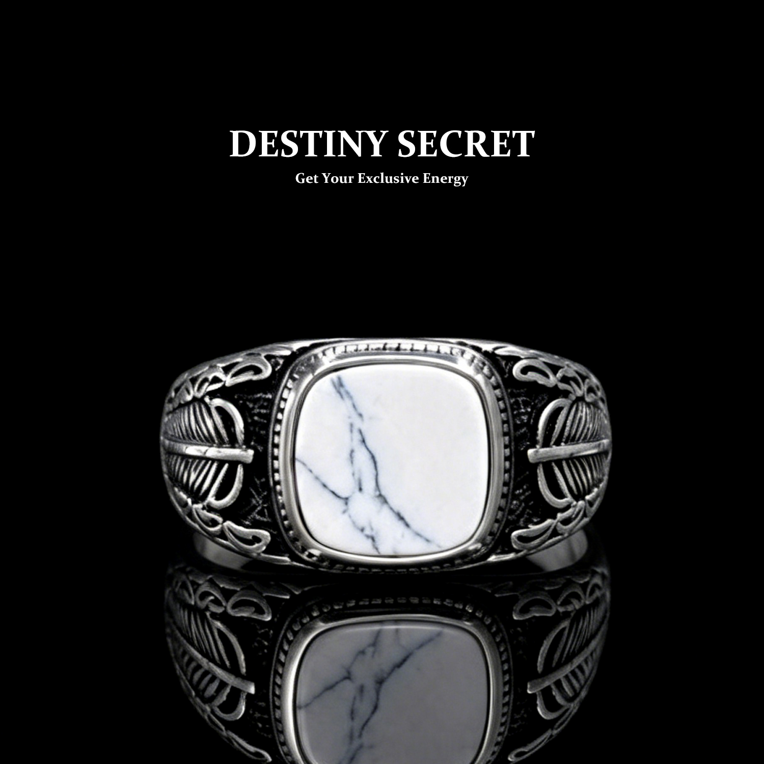 White Howlite Men's Titanium Ring 01 Destiny Secret
