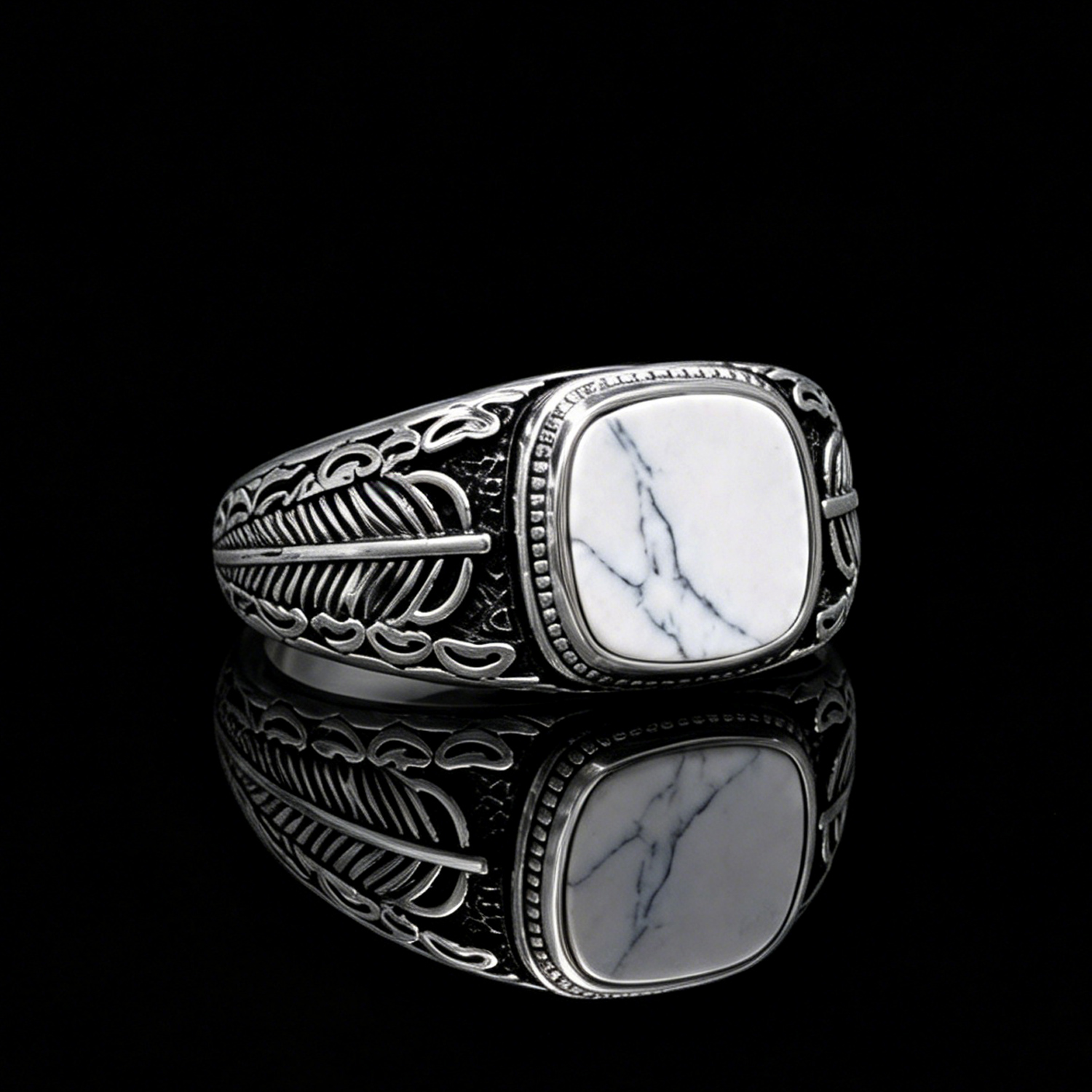 White Howlite Men's Titanium Ring 02 Destiny Secret