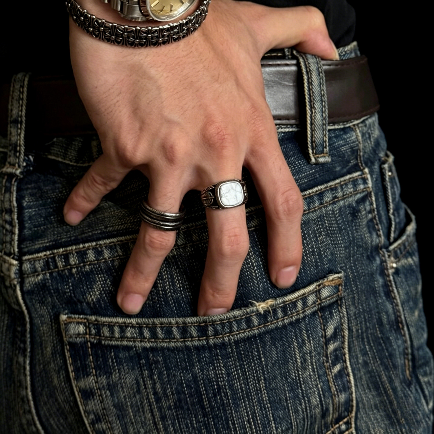 White Howlite Men's Titanium Ring 05 Destiny Secret