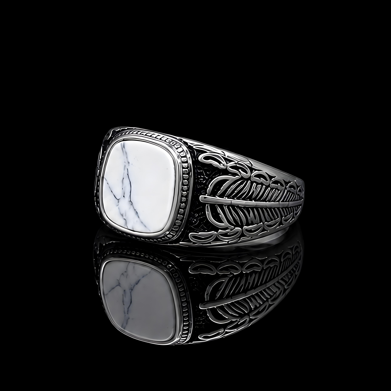 White Howlite Men's Titanium Ring 06 Destiny Secret