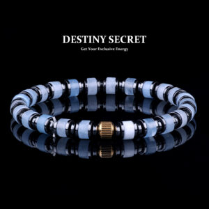 Destiny Secret Aquamarine Beaded Bracelet 6mm with Hematite Spacers