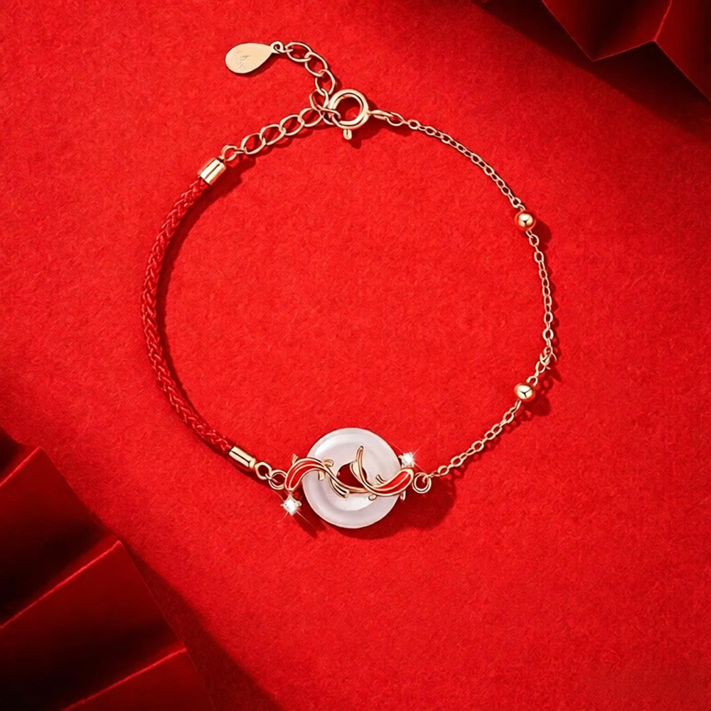 Natural Hetian jade peace buckle bracelet with koi fish charm, spiritual aura balancing ornament